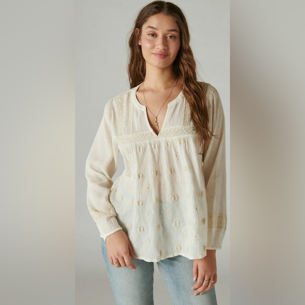 Lucky Brand Cream Lace Detail Blouse